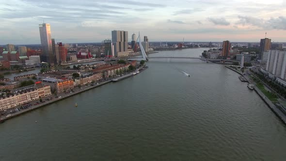 Aerial View of Rotterdam with River and Erasmus Bridge alt