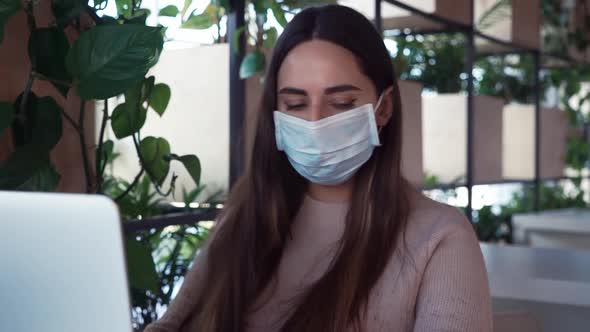 Woman Working From Home During Coronavirus Outbreak. Novel Coronavirus 2019-nCoV Concept.