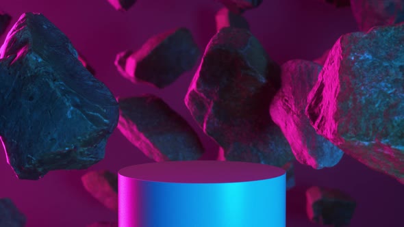 Rocks set on neon pink blue background alt
