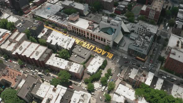 Aerial Drone Shot Orbiting Black Lives Matter Mural in Bed-Stuy, Brooklyn, NY alt