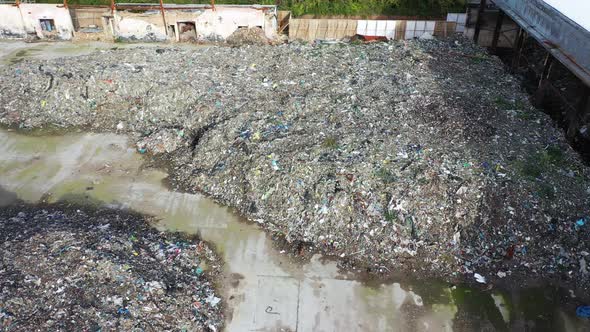 Aerial View of a Warehouse Destroyed By Fire and Filled with Waste Junk, Margate, Kent, UK