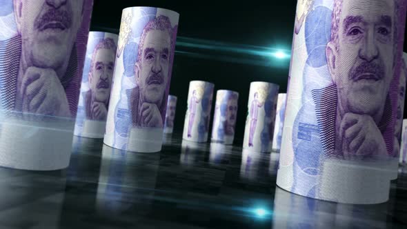 Colombia Pesos money banknotes rolls seamless loop alt