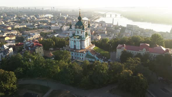 St. Andrew's Church at Dawn. Kyiv, Ukraine. Slow Motion alt