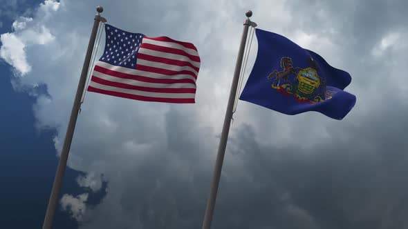 Waving Flags Of The United States And The Pennsylvania State 2K alt