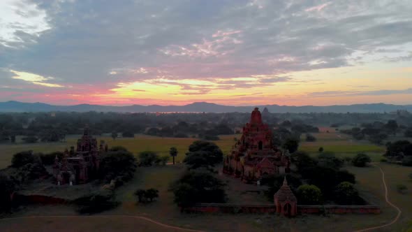 Bagan Myanmar Hot Air Balloon During Sunrise Above Temples and Pagodas of Bagan Myanmar Sunrise alt