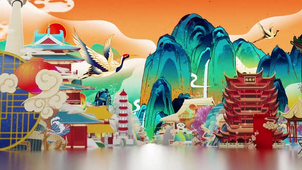 Chinese Traditional Building Cartoon Stage Background