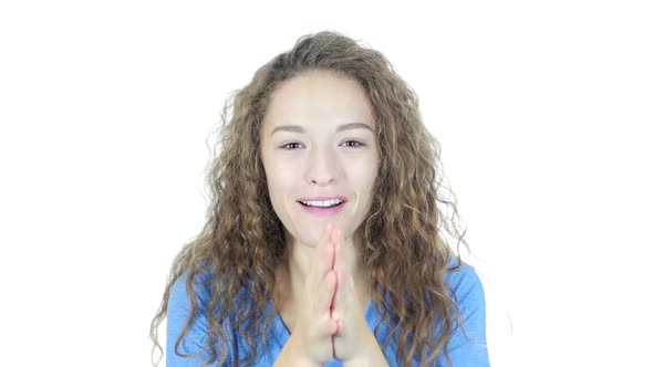 Amazed by Surprise, Happy Woman on White Background alt