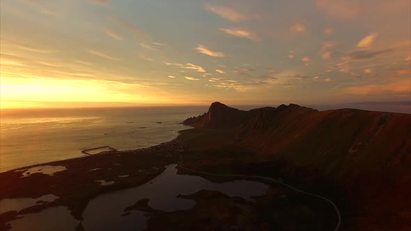 Island of Andoya from air lit by midnight sun alt