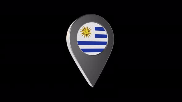 3d Animation Map Pointer With Uruguay Flag With Alpha Channel - 4K alt