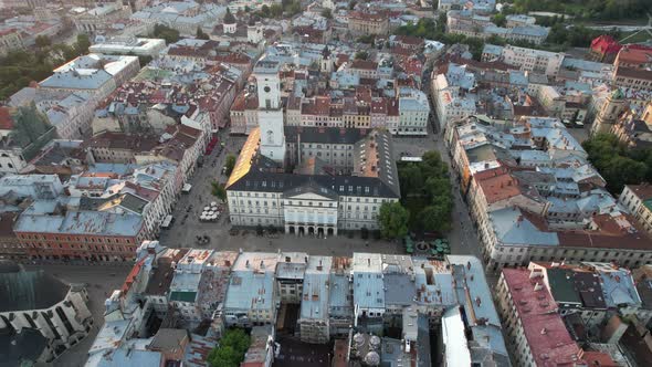 Aerial City hall Europe architecture Lviv Ukraine
