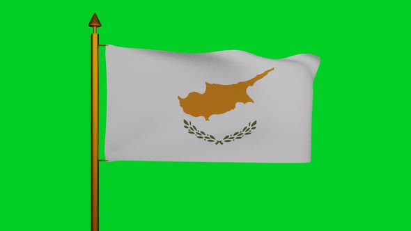 National flag of Cyprus waving with flagpole on chroma key, Republic of Cyprus flag textile alt