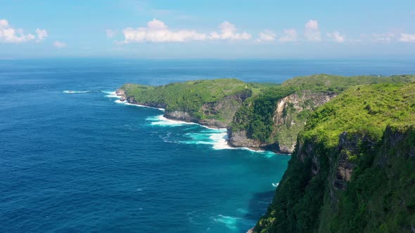 Aerial view at sea and rocks. Kelingking beach, Nusa Penida, Bali, Indonesia alt