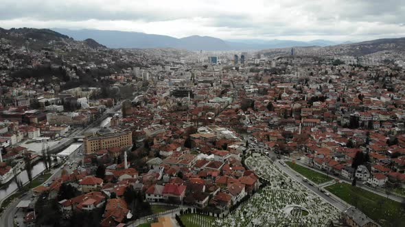 Sarajevo Drone Footage on a Gloomy Day