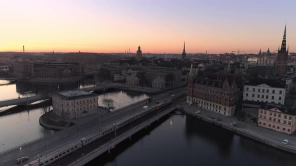 Aerial View of Stockholm Cityscape at Sunrise