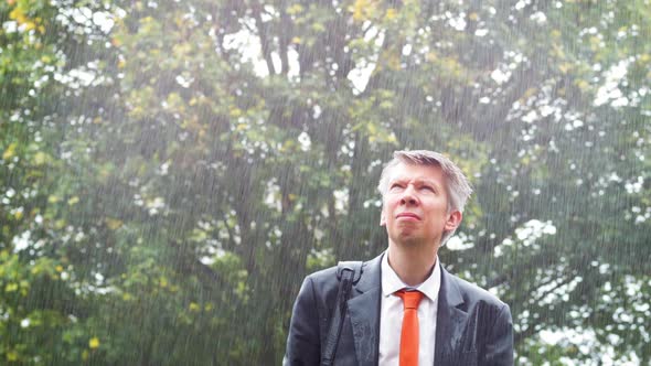 Businessman in the Rain