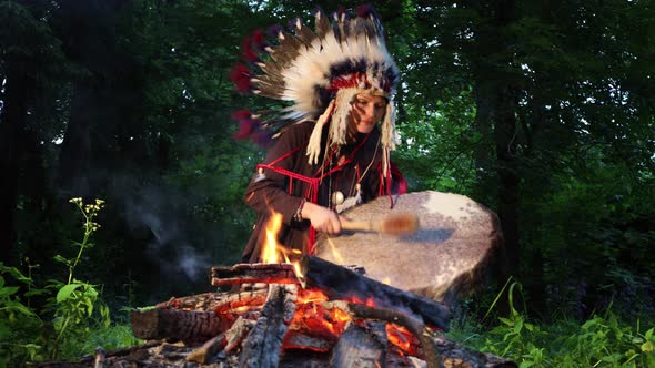 Shaman Woman in Native American Indian Headdress