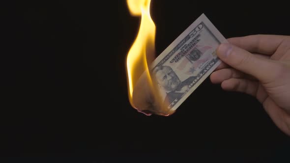 Incineration Of $ 50 Bills On A Black Background 2