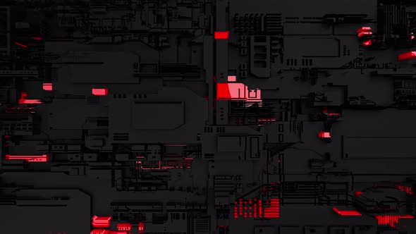 Abstract Modern Black and Red Geometric Wall Texture Circuitboard City Loop Background