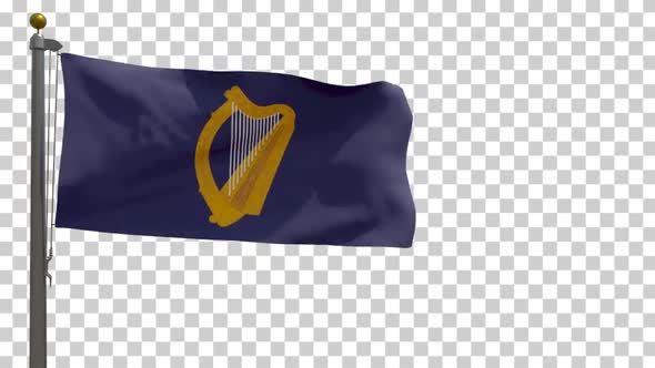 President of Ireland Flag on Flagpole with Alpha Channel - 4K