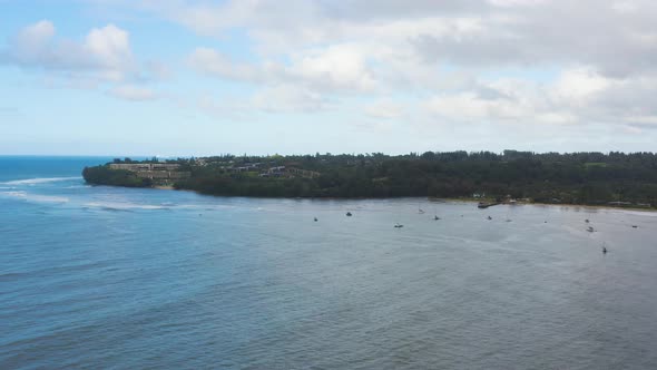 Hanalei Bay Beach Kauai Hawaii Aerial View alt