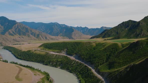Valley mountains of Altai and Katun river