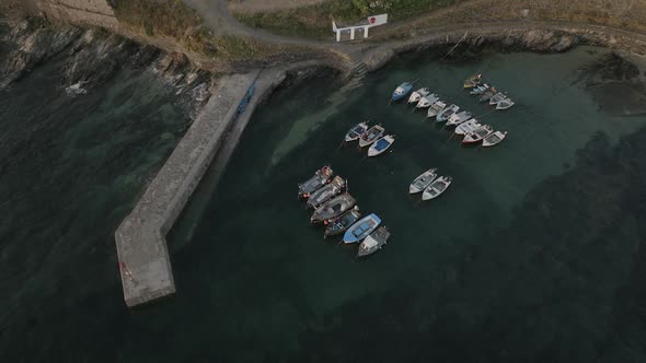 Small Seawall Harbour Cornwall South Coast High Tide Boats Portscatho Roseland Coast Aerial Birds Ey