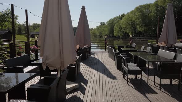 Summer Terrace Near the Pond on a Bright Sunny Day