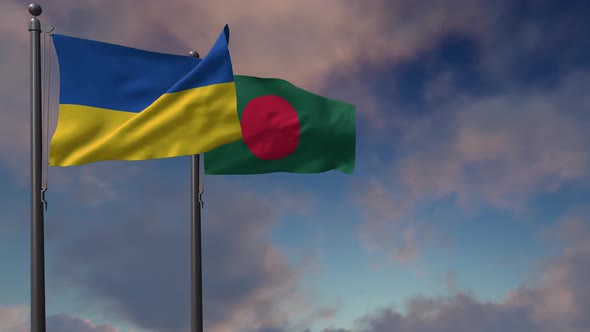 Bangladesh Flag Waving Along With The National Flag Of The Ukraine - 4K alt