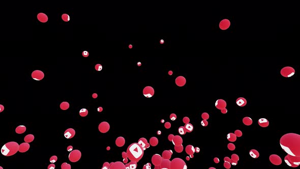 Social media interaction YouTube balls fall from full screen to the end Isolated by the Alpha alt