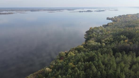 Beautiful Aerial View of the River Dnipro. Ukraine, Slow Motion alt