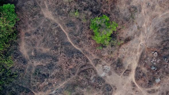 Bird's Eye View of Dry Land from drone in India