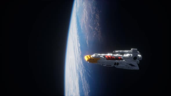 Futuristic Spaceship Near the Earth