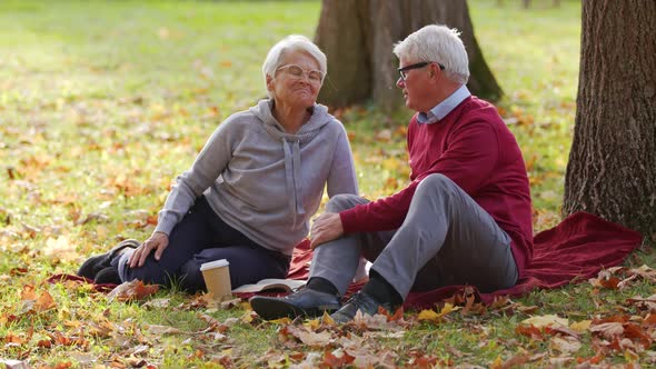 Spontaneous Picnic of a Married Caucasian Couple in a Park alt