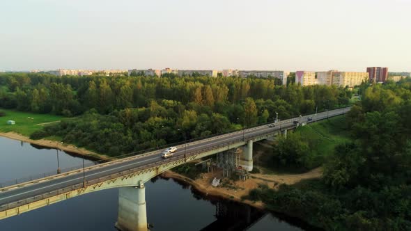 Car Bridge Across Western Dvina or Daugava River in Novopolotsk Belarus