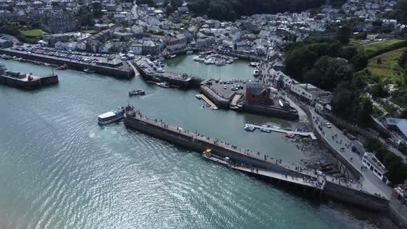 Padstow To Rock Ferry In Harbour Cornwall Aerial Landscape Panning Up