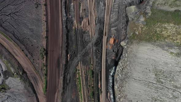 Railway in a coal mine and roads