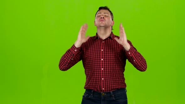 Man Is Dancing Energetically, He Is Having Fun. Green Screen alt