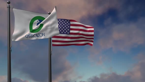 Carrollton City Flag Waving Along With The National Flag Of The USA - 2K alt