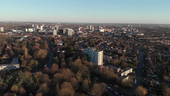 Coventry City Of Culture Centre Drone Aerial Goodbye View From East Sunny Winter Morning
