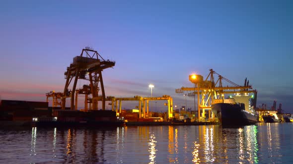 Container cargo ship in the export and import business and logistics international goods