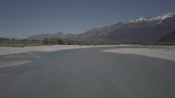 Flying along glacial river