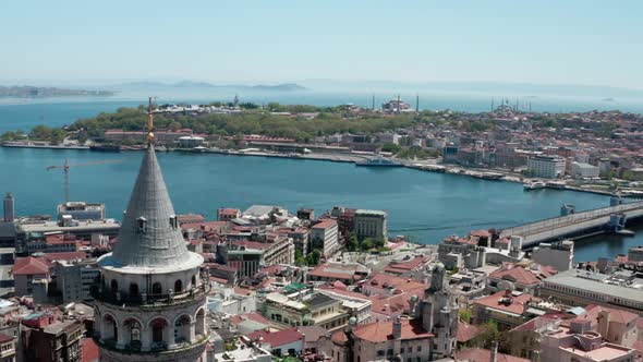Golden Horn And Galata Tower Quarantine Aerial View