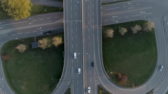 Aerial Top Down View of Elevated Highway Traffic