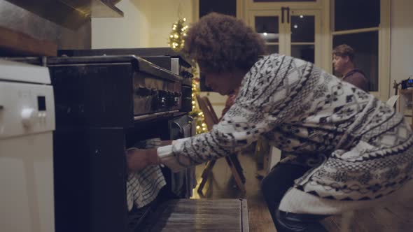 Mother preparing Christmas dinner