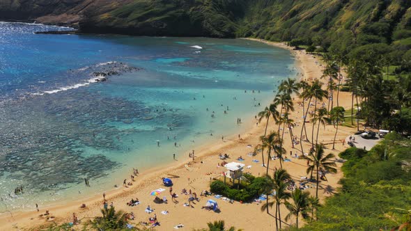 close up panning shot of the beach and reef at hanauma bay alt