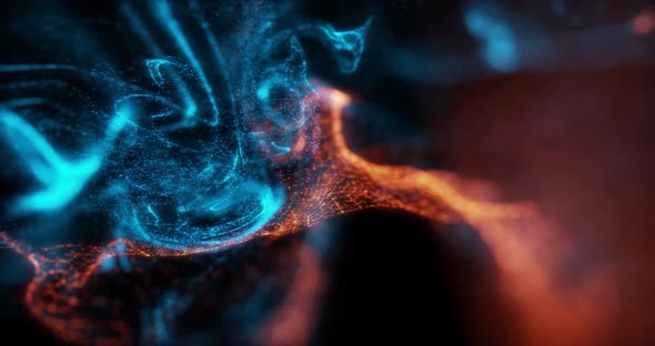 Abstract slow motion shot of Blue and Orange Particle Fluid