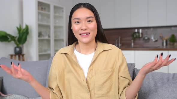 Virtual Meeting with Asian Woman Speaking By Webcam Distant Learning Language alt