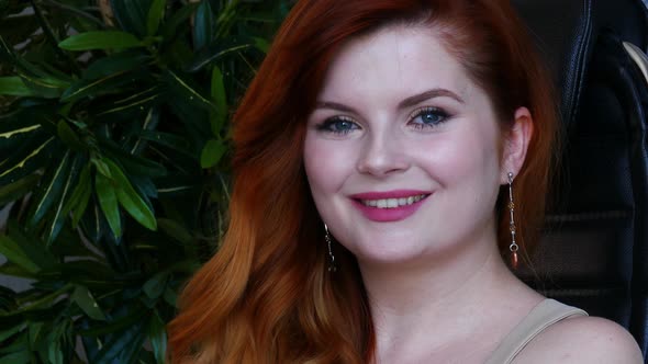 Close Up of Womans Face Woman Opening Her Beautiful Blue Azzure Eyes Attractive Ginger alt