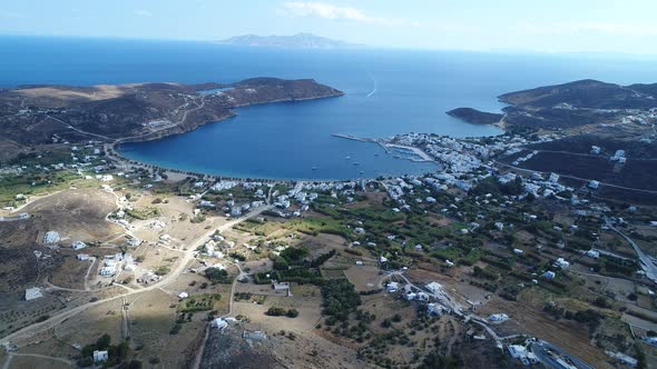 Village of Chora on the island of Serifos in the Cyclades in Greece from the sky alt