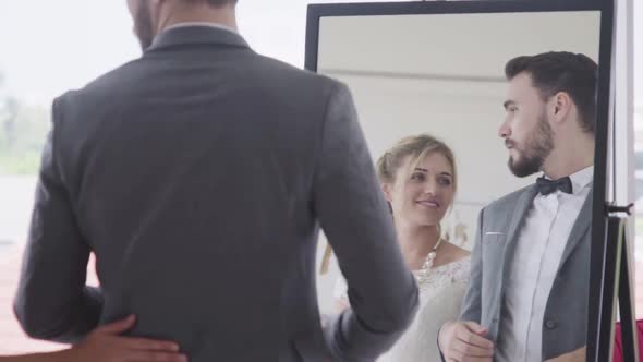 Happy Bride and Groom in Wedding Dress Prepare for Married in Wedding Ceremony alt